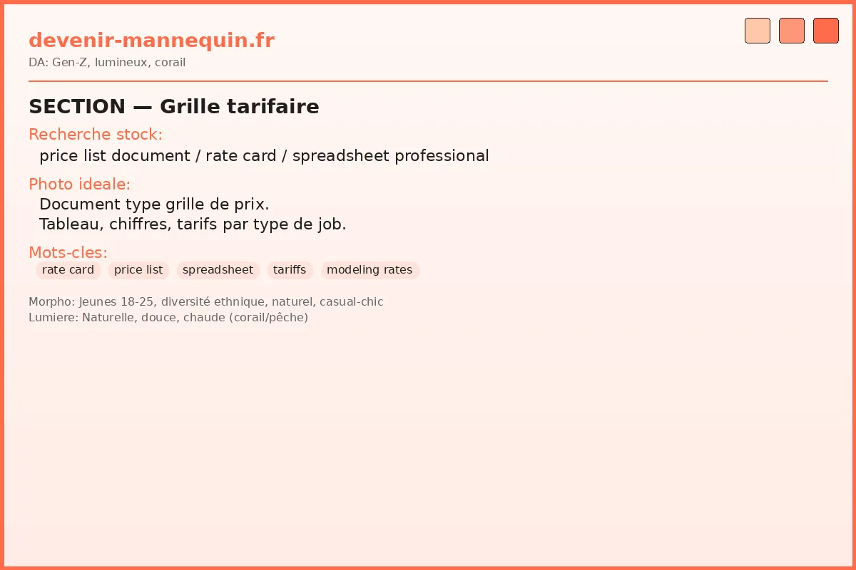 Grille tarifaire mannequin — tarifs par type de job