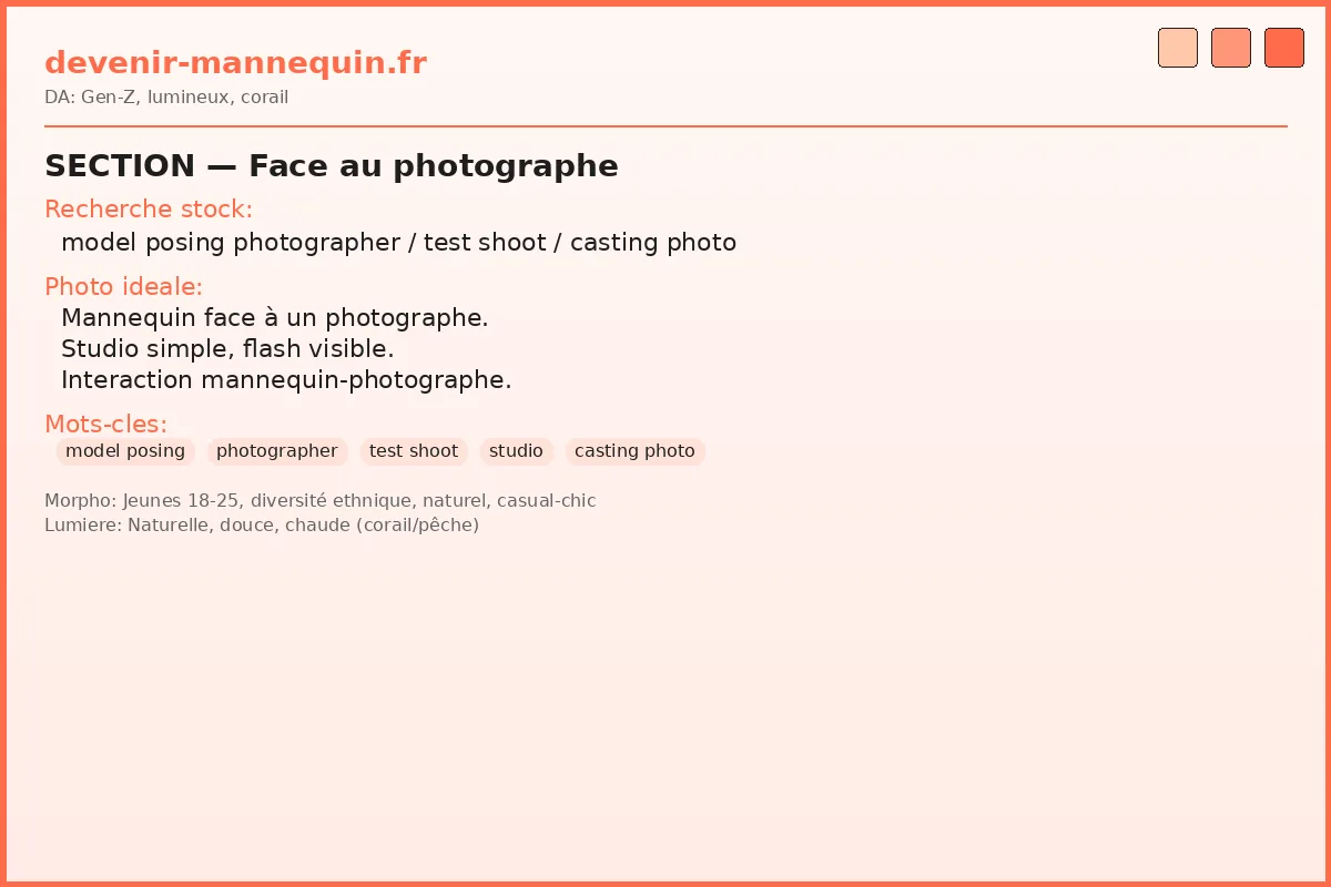 Mannequin face au photographe pendant un casting