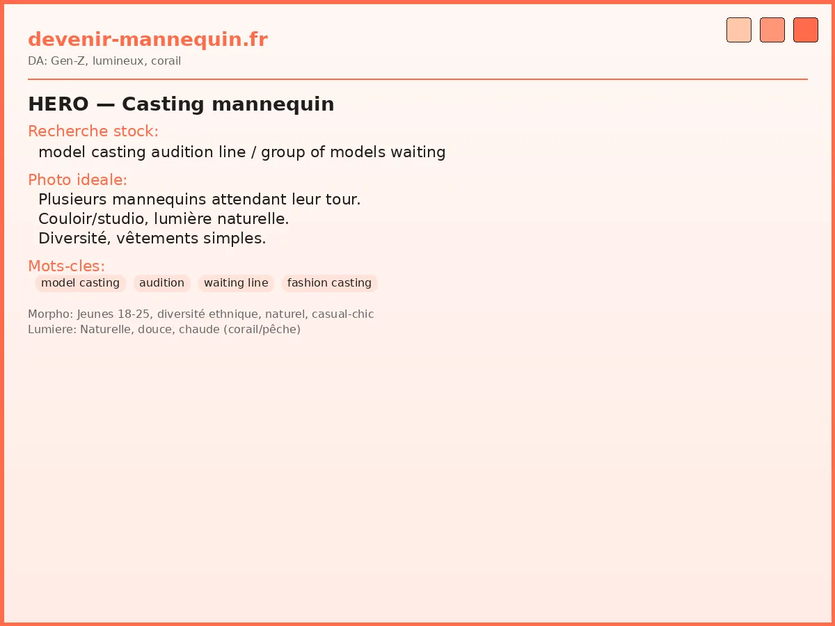 Illustration casting mannequin — silhouettes de modèles attendant leur passage