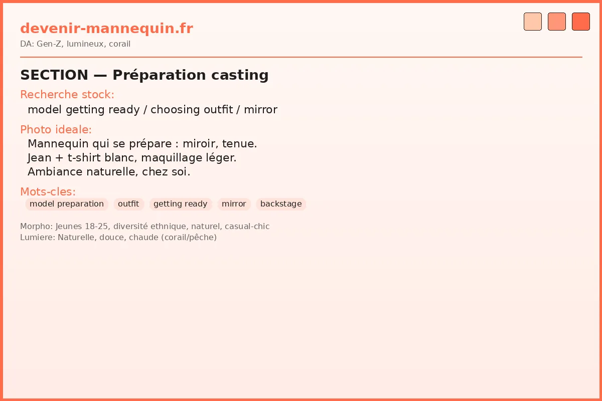 Préparation pour un casting — mannequin choisissant sa tenue