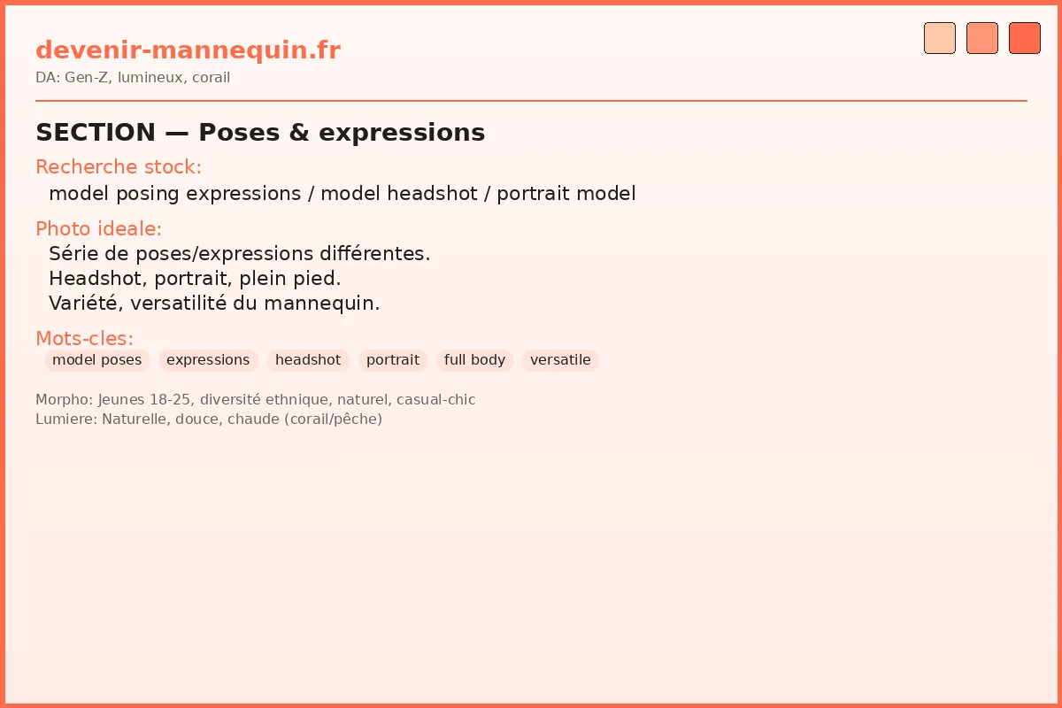 Mannequin posant — variété de poses et expressions