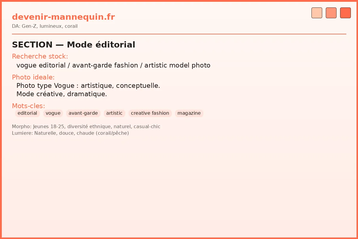 Mode éditorial — shooting artistique type Vogue