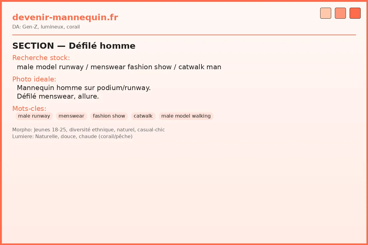 Mannequin homme sur podium — défilé menswear
